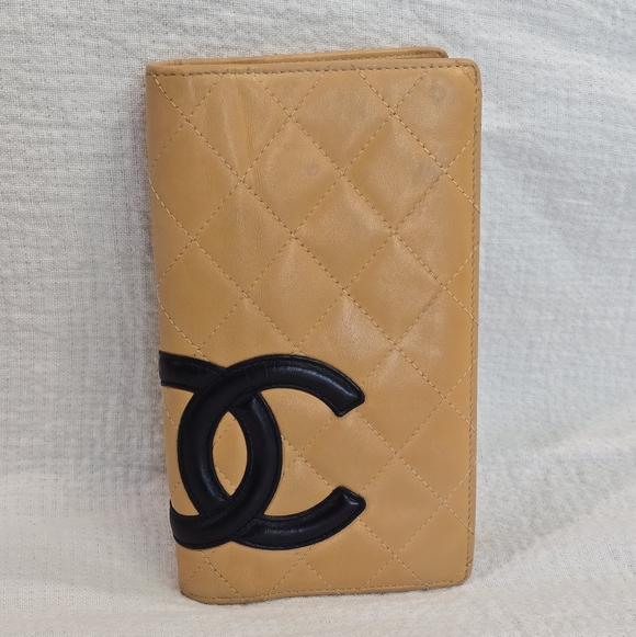 CHANEL Handbags - Chanel Cambon Long Leather Wallet Beige Black CC Passport Travel Yen Case Clutch